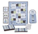 Imagen de Juego acolchado, chichonera, pañalera, sabana bajera azul PRODUCTO CON DETALLES