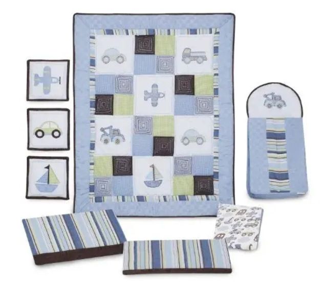 Imagen de Juego acolchado, chichonera, pañalera, sabana bajera azul PRODUCTO CON DETALLES
