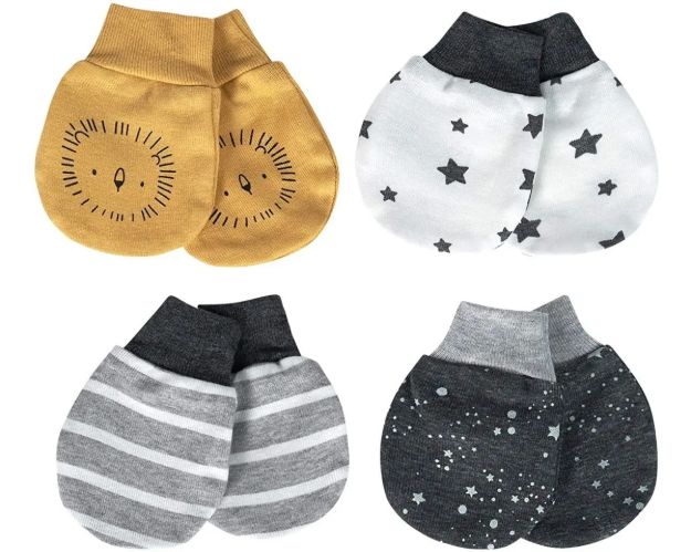 Imagen de Pack X 4 Mitones Algodón Orgánico Just Born Diseños 0 A 3 M  Amarillo 0 A 3 Meses