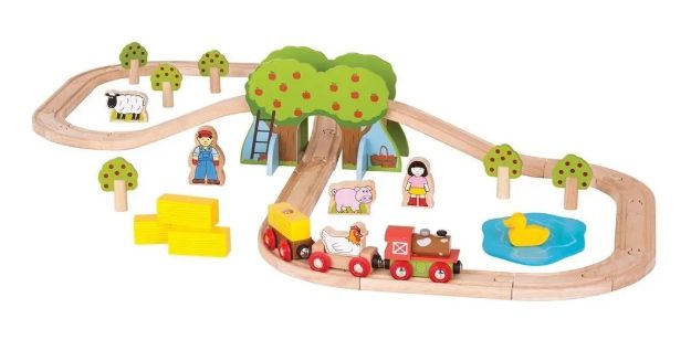 Imagen de Juguete De Madera Pista Con Granja 45 Piezas Bigjigs Pista De Tren