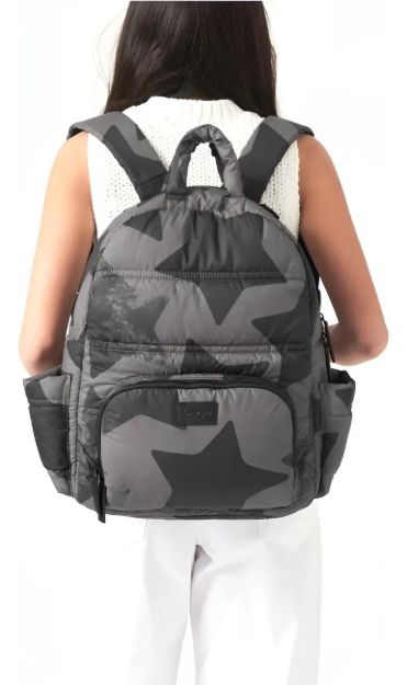 Imagen de Mochila maternal gris estrellas con cambiador 7AM