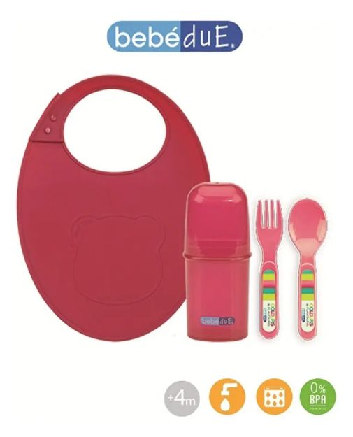 Imagen de Pack cubiertos y babero silicona con estuche Bebedue