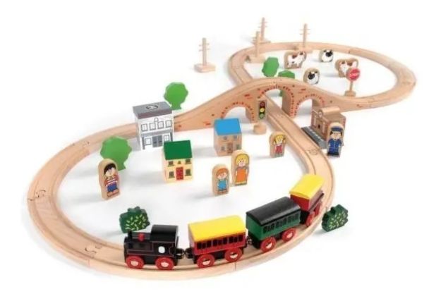Imagen de Juguete De Madera Pista De Trenes 50 Piezas Bigjigs Tren