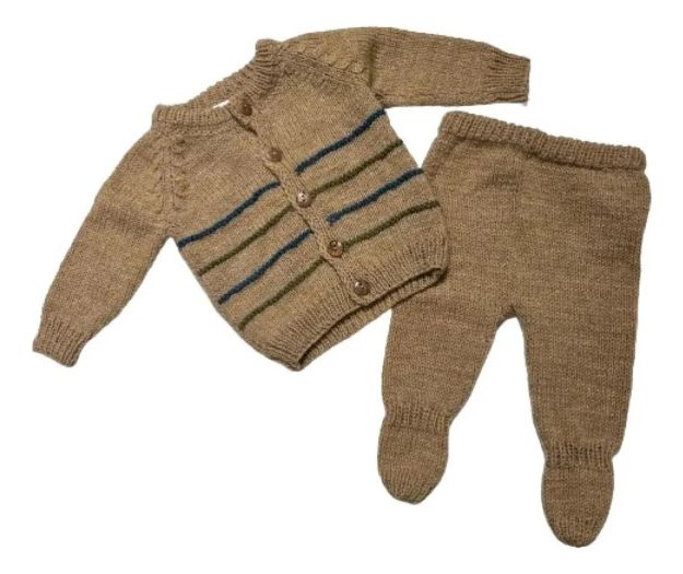 Imagen de Conjunto Tejido A Mano Saco Y Pelele Con Pie Hipoaler Bebes  - Marrón - 0-3 meses