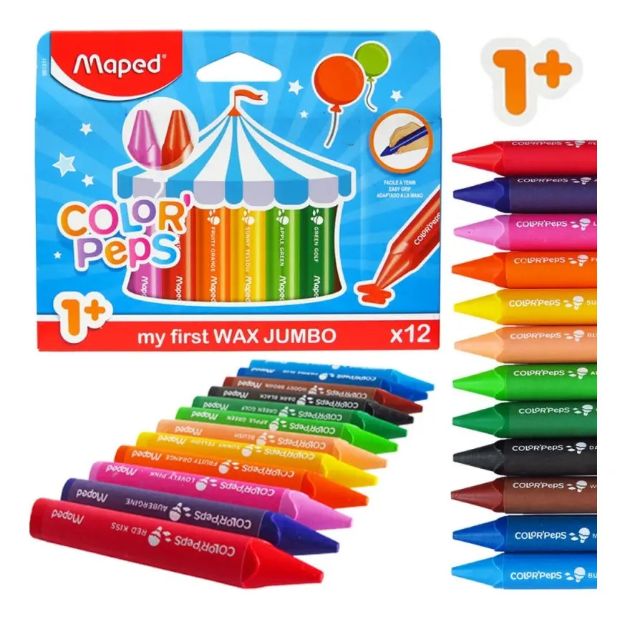 Imagen de Set X12 Crayones Colores Wax Jumbo Niños 12 Meses+ Maped Azul