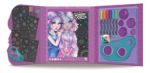 Imagen de Cuaderno con hojas negras, pegotines y la lapiceras multicolores