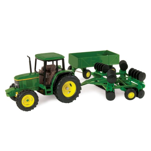 Imagen de Tractor John Deere 6410 a escala 1:32 con remolque y disco de alas.