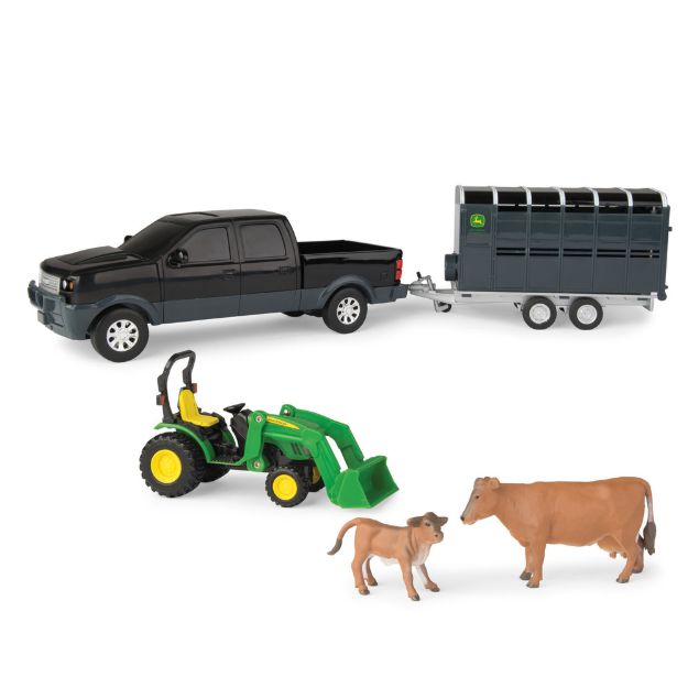 Imagen de John Deere Camioneta Pickup negra con Remolque Para Ganado
