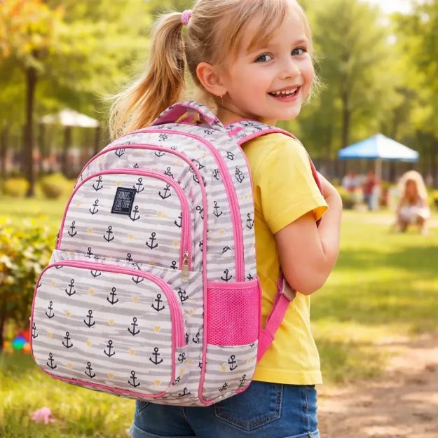Imagen de Mochilas Infantil Grande Escolar Bolsillos Tamaño 46x30x15cm - Gris - Anclas