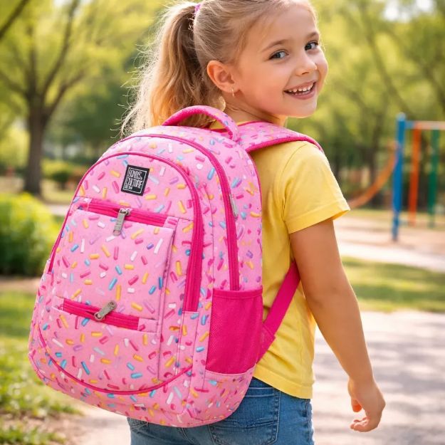 Imagen de Mochilas Infantil Grande Escolar Bolsillos Tamaño 46x30x15cm - Rosa - confetti