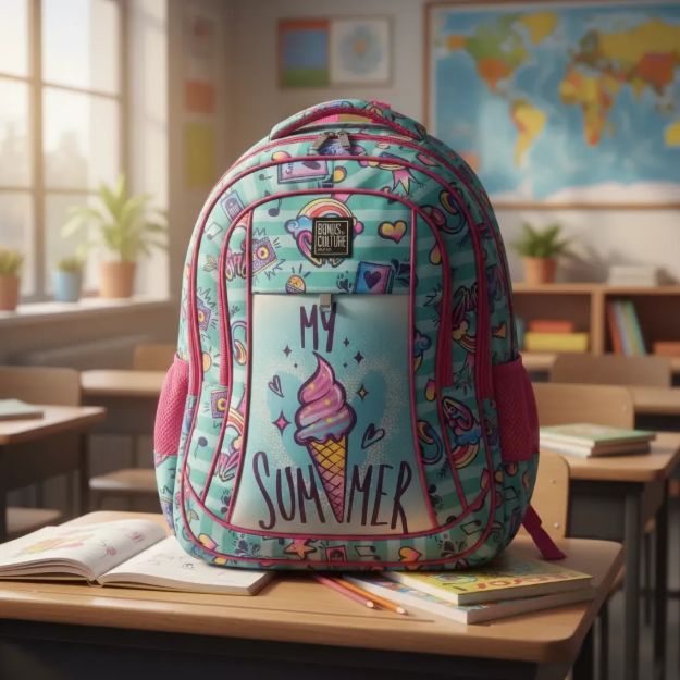 Imagen de Mochilas Infantil Grande Escolar Bolsillos Tamaño 46x30x15cm - Turquesa - Helado