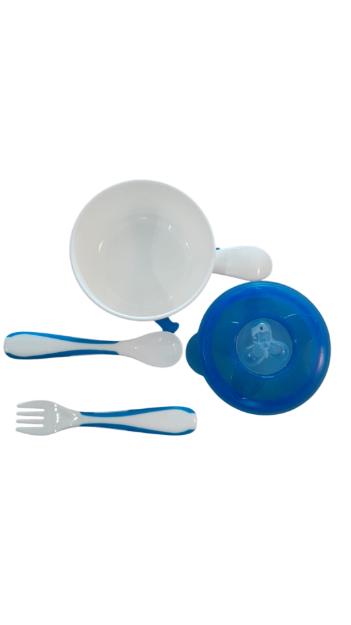 Imagen de Bowl con tapa ventosa y cubiertos azul Noor