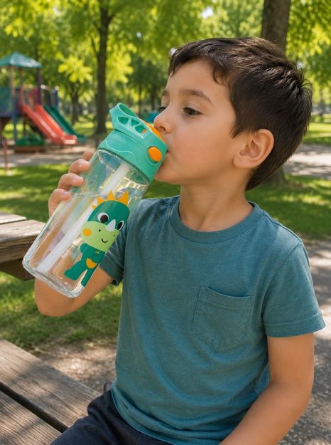 Imagen de Botella Tritan con boquilla y sorbito de silicona/verde claro