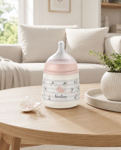 Imagen de Mamadera tetina fisiológica anticólico 150ml 0m+ Suavinex coral claro Birdies