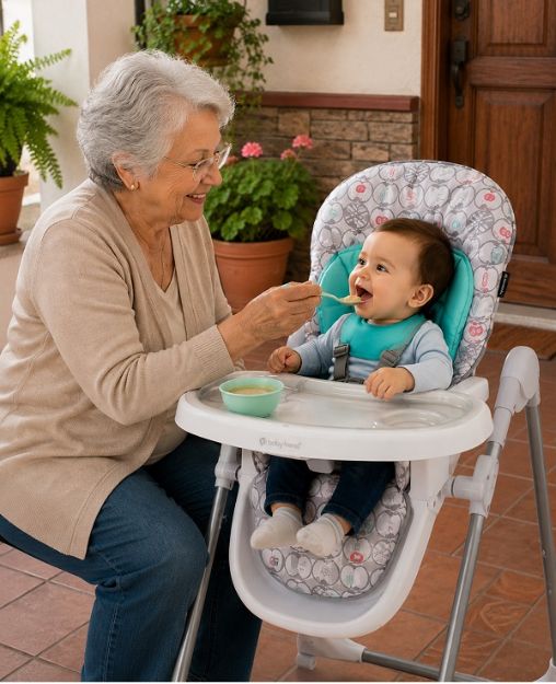Imagen de Silla de comer alta con rueditas - Manzanas