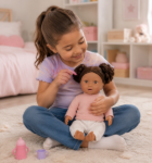 Imagen de Muñeca bebé con cabello castaño ondulado 35cm