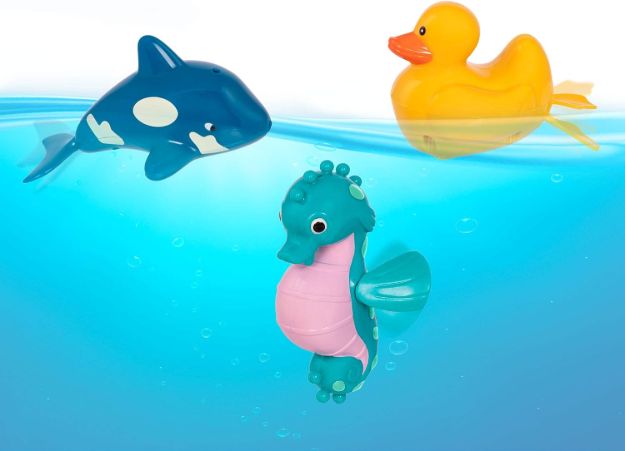 Imagen de Juguetes para el agua a cuerda: caballito de mar, cocodrilo, pato, ballena