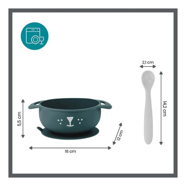 Imagen de Set de bowl y cuchara flexible de silicona Babymoov-perro