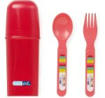 Imagen de Pack cubiertos y babero silicona con estuche Bebedue -rojo