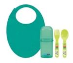 Imagen de Pack cubiertos y babero silicona con estuche Bebedue -verde